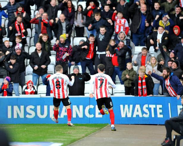 Elliot Embleton celebrates his first-half goal