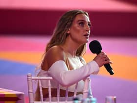 Little Mix's Perrie Edwards during the Brit Awards 2021, held at London's O2 Arena in May. Picture: PA.