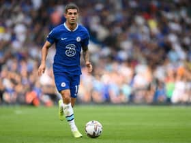 Christian Pulisic of Chelsea in action during the Premier League match between Chelsea FC and West Ham United at Stamford Bridge on September 03, 2022 in London, England. (Photo by Mike Hewitt/Getty Images)
