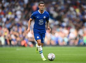 Christian Pulisic of Chelsea in action during the Premier League match between Chelsea FC and West Ham United at Stamford Bridge on September 03, 2022 in London, England. (Photo by Mike Hewitt/Getty Images)