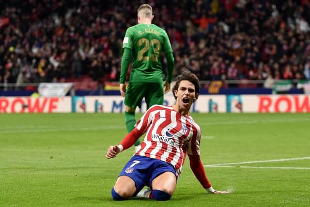 Joao Felix of Atletico Madrid celebrates after scoring their sides first goal during the LaLiga Santander match between Atletico de Madrid and Elche CF at Civitas Metropolitano Stadium on December 29, 2022 in Madrid, Spain. (Photo by Denis Doyle/Getty Images)