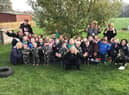 Staff and children celebrate the nursery's outstanding Ofsted judgement. Manager Jenny Parker (centre), (right side) Claudia Pirie, teaching assistant, Jacqui Westhall, teacher and Andrea Howard, administrator, along with (left side) Jess Riley, higher level teaching assistant, Wendy Macdonald and Amy Brady, both teaching assistant.