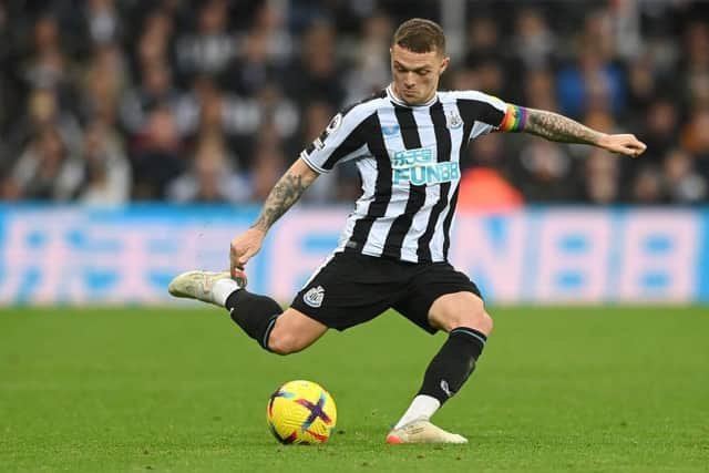 Newcastle United full back Kieran Trippier in action during the Premier League match between Newcastle United and Aston Villa at St. James Park on October 29, 2022 in Newcastle upon Tyne, England. (Photo by Stu Forster/Getty Images)