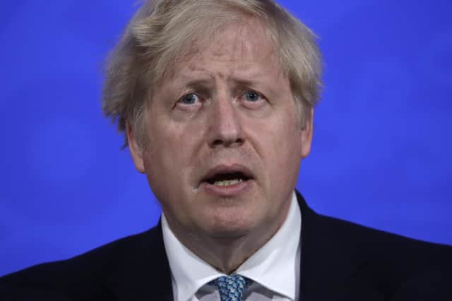 Prime Minister Boris Johnson during a media briefing in Downing Street.