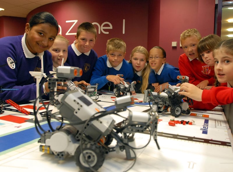 Pupils from St Mary's CofE Primary, St Joseph's RC Primary and St Oswald's RC Primary schools with their robots - all ready to take part in the first Lego League in 2007.