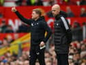 Manchester United manager Erik Ten Hag and Newcastle United head coach Eddie Howe at Old Trafford last October. 