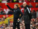 Manchester United manager Erik Ten Hag and Newcastle United head coach Eddie Howe at Old Trafford last October. 