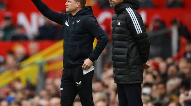 Manchester United manager Erik Ten Hag and Newcastle United head coach Eddie Howe at Old Trafford last October. 