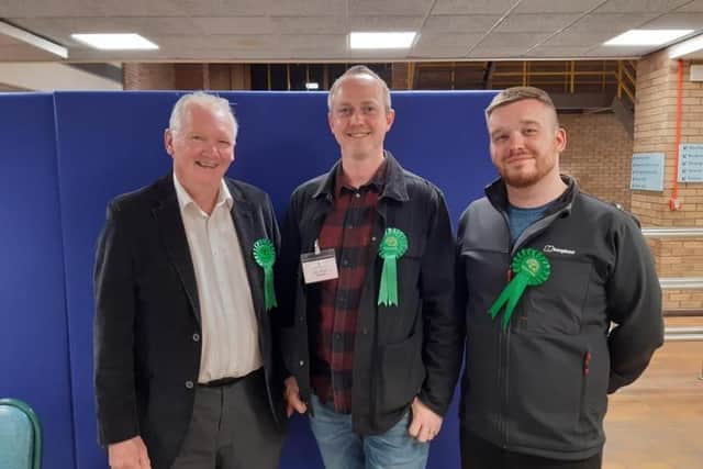 (l-r) Green Party councillors David Herbert, David Francis and Andrew Guy.