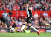 Javi Manquillo scored his first Newcastle United goal against Manchester United earlier this season (Photo by Laurence Griffiths/Getty Images)