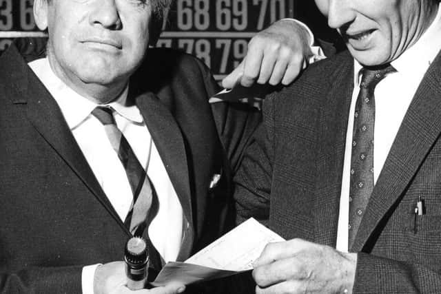 Mr R Noble from South Shields, received a cheque for £500.00 from comedian Tony Hancock. Mr Noble won the prize at a Club Latino bingo game in 1967.