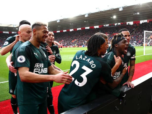 Allan Saint-Maximin celebrates his goal.
