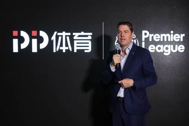 SHANGHAI, CHINA - JULY 19: Richard Masters of Premier League speech during the cocktail reception to celebrate the Premier League Asia Trophy, the youth tournament and showcase the wider football development work in China. during the Premier League Asia Trophy on July 19, 2019 in Shanghai, China. (Photo by Lintao Zhang/Getty Images for Premier League)