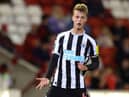 Niall Brookwell of Newcastle United U21 reacts during the Papa John's Trophy match between Barnsley and Newcastle United U21 at Oakwell Stadium on September 20, 2022 in Barnsley, England. (Photo by George Wood/Getty Images)
