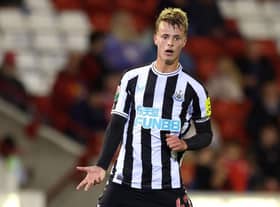 Niall Brookwell of Newcastle United U21 reacts during the Papa John's Trophy match between Barnsley and Newcastle United U21 at Oakwell Stadium on September 20, 2022 in Barnsley, England. (Photo by George Wood/Getty Images)