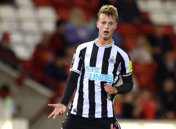 Niall Brookwell of Newcastle United U21 reacts during the Papa John's Trophy match between Barnsley and Newcastle United U21 at Oakwell Stadium on September 20, 2022 in Barnsley, England. (Photo by George Wood/Getty Images)