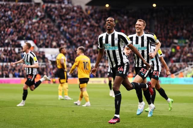 Newcastle United's Alexander Isak celebrates scoring his first-half goal.