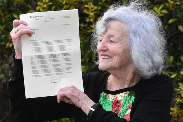 Margaret Gregg, 80, with her letter from the Cabinet Office informing her of the BME awarded to her in this year's New Year's Queens Honours List.