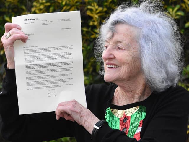 Margaret Gregg, 80, with her letter from the Cabinet Office informing her of the BME awarded to her in this year's New Year's Queens Honours List.