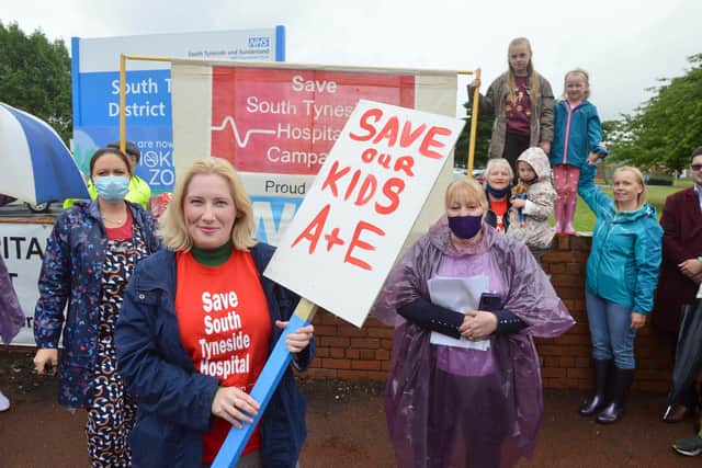 South Shields MP Emma Lewell Buck with orgainsers Gemma Taylor and Marion Langley protesting against changes to children's A&E at South Tyneside District Hospital.