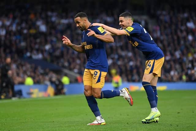 Callum Wilson celebrates after scoring first goal against Tottenham Hotspur (Photo by Justin Setterfield/Getty Images)
