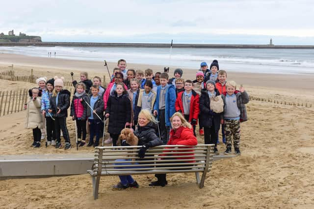 South Shields MP Emma Lewell-Buck (seated right) local author Yvonne Carling-Page (seated left) with pupils from St Bede's Primary School, who were litter picking on the beach on Tuesday.