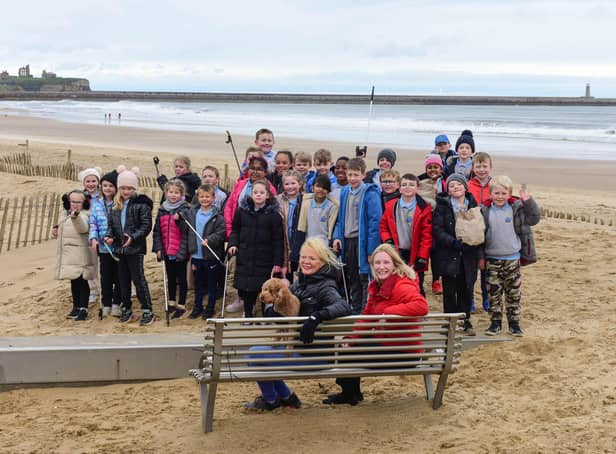 South Shields MP Emma Lewell-Buck (seated right) local author Yvonne Carling-Page (seated left) with pupils from St Bede's Primary School, who were litter picking on the beach on Tuesday.