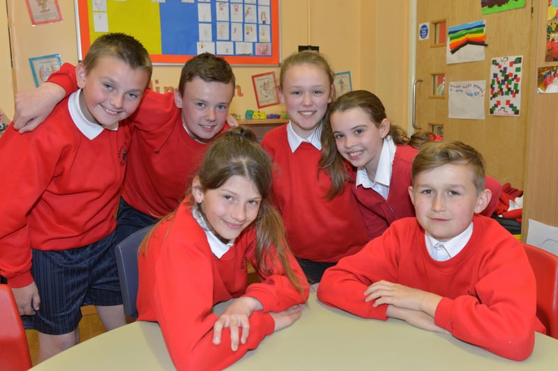 Taking time for a photo in 2015. Pictured are Rossmere Primary pupils Amy McPartlin, Paige Burnett, Tamzin Liddle, Luke Cormack, Joe White and Billy Ellis.