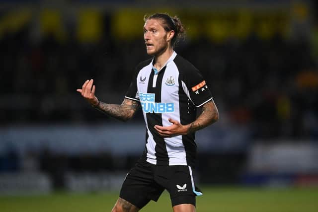 Jeff Hendrick of Newcastle in action during the pre-season friendly between Burton Albion and Newcastle United at the Pirelli Stadium on July 30, 2021 in Burton-upon-Trent, England. (Photo by Michael Regan/Getty Images)