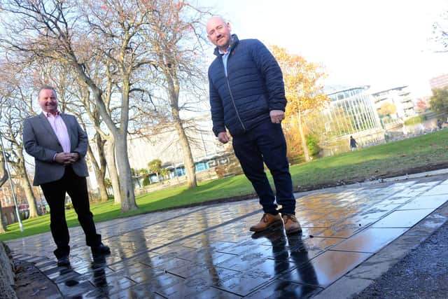 From left: Rob Deverson and Tom Cuthbertson from the National Veterans' Walk charity, with the walkway in Sunderland. South Tyneside is set to get a similar feature.