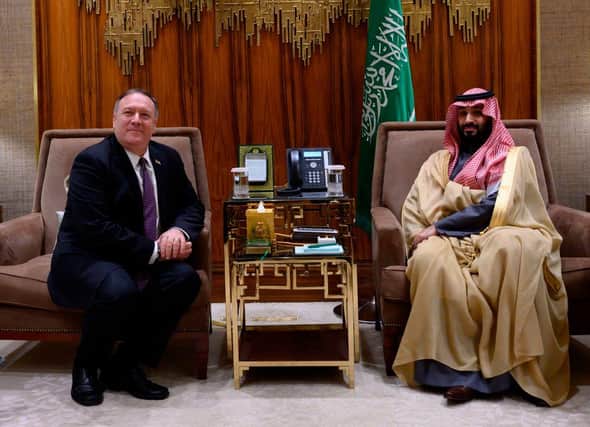 US Secretary of State Mike Pompeo (L) meets with Saudi Arabia's Crown Prince Mohammed bin Salman at Irqah Palace in the capital Riyadh on February 20, 2020. (Photo by ANDREW CABALLERO-REYNOLDS / POOL / AFP) (Photo by ANDREW CABALLERO-REYNOLDS/POOL/AFP via Getty Images)