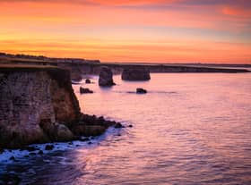 Marsden Bay is located near South Shields, consisting of a sandy beach enclosed by Magnesian Limestone Cliffs and sea stacks
