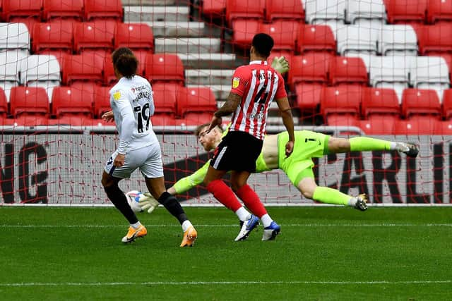 Marcus Harness puts Portsmouth ahead at the Stadium of Light