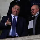 OXFORD, ENGLAND - FEBRUARY 04: Mike Ashley owner of Newcastle United talks to managing Directory Lee Charnley ahead of the FA Cup Fourth Round Replay match between Oxford United and Newcastle United at Kassam Stadium on February 04, 2020 in Oxford, England. (Photo by Catherine Ivill/Getty Images)