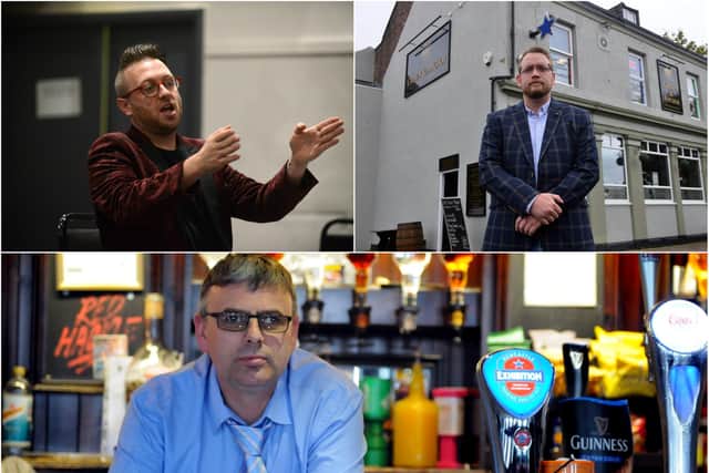 Stephen Sullivan, owner of Ziggy's Bar (top, left); Gareth Carr, landlord at the Crown and Anchor pub, Jarrow (top, right); Lee Hughes, owner of Jarrow's Red Hackle pub (bottom)