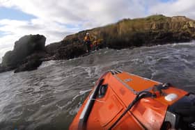 A photo shared by Tynemouth RNLI following the rescue, where it worked with the South Shields Volunteer Life Brigade to help two swimmers to safety.