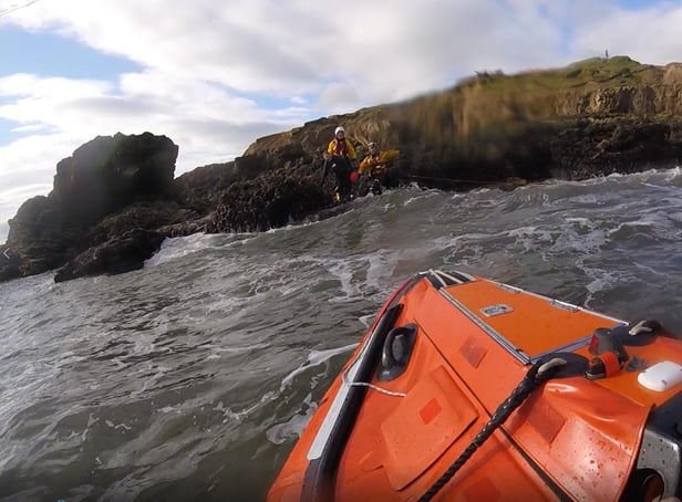 A photo shared by Tynemouth RNLI following the rescue, where it worked with the South Shields Volunteer Life Brigade to help two swimmers to safety.