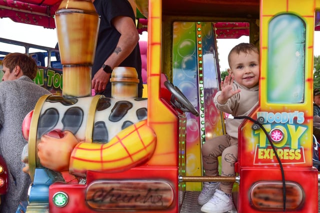 Two-year-old Oliver Samms of Hebburn enjoys one of the children's rides in Bents Park for the Armed Forces Day event.