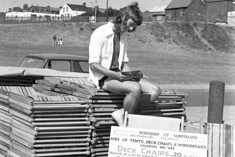 Back to 1976 when Sunderland Borough deck chair seller Geoff Bailey was pictured taking a break at Roker beach.
