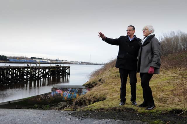 Cllr Joan Atkinson, lead member for area management and community safety with responsibility for climate change (right) and Mohsen Kohannejad, construction and technical services manager at the site of the forthcoming Viking Energy Network in Jarrow
