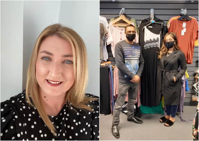 South Shields hairdresser Sinead Clayton (left), and Kaz Choudhury pictured in King Street's Outlet Clothing