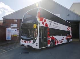 One of the Stagecoach buses decorated with poppies.