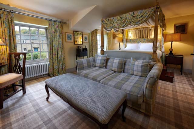 The grand-looking four-poster bed at the Devonshire Arms immediately steals the eye as you walk through the door. Image: Devonshire Hotels