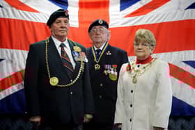 The Mayor Cllr Norman Dick and Mayoress Mrs Jean Williamson with Royal British Legion President Cllr Peter Boyack.