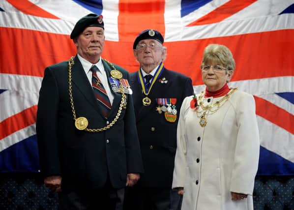 The Mayor Cllr Norman Dick and Mayoress Mrs Jean Williamson with Royal British Legion President Cllr Peter Boyack.