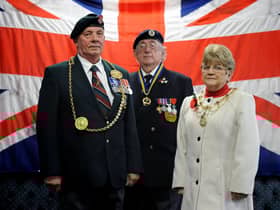 The Mayor Cllr Norman Dick and Mayoress Mrs Jean Williamson with Royal British Legion President Cllr Peter Boyack.