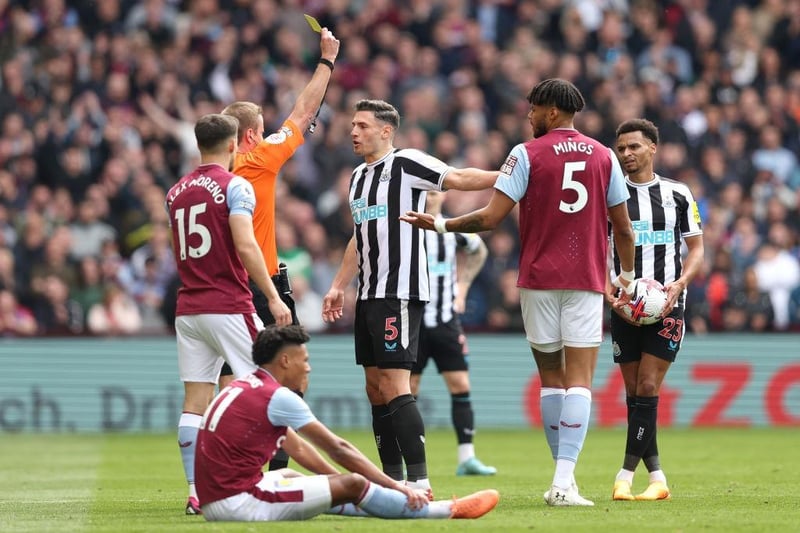 Booked midway through the first-half for a foul on Watkins. Had a tough afternoon.