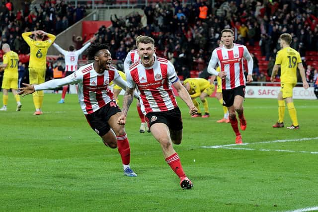 Sunderland midfielder Max Power celebrates his last-gasp equaliser against Fleetwood Town.