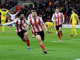 Sunderland midfielder Max Power celebrates his last-gasp equaliser against Fleetwood Town.
