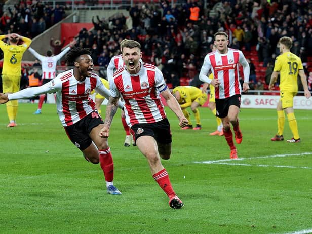 Sunderland midfielder Max Power celebrates his last-gasp equaliser against Fleetwood Town.